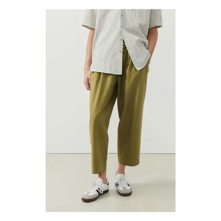 American Vintage Pantalon Elastiqué Zarydok Coton et Lin | Vert kaki