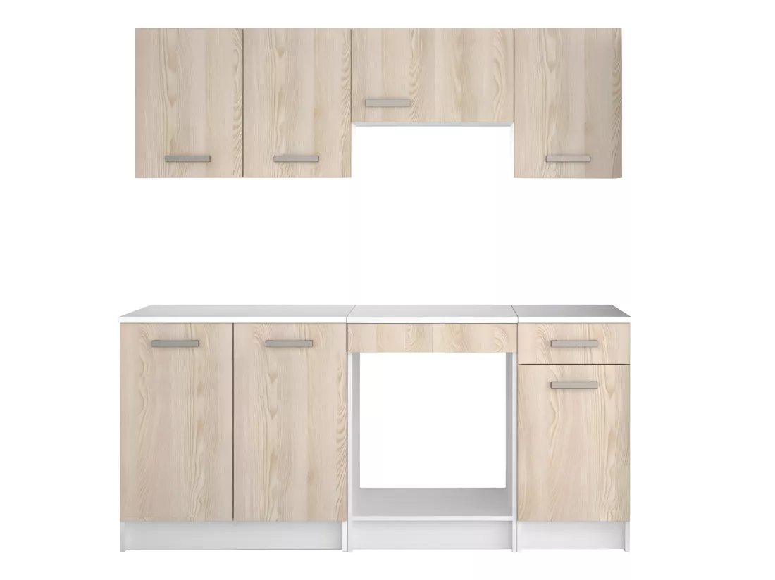 Cuisine complète - Avec plan de travail 180 cm - Naturel clair & Blanc - TRATTORIA
