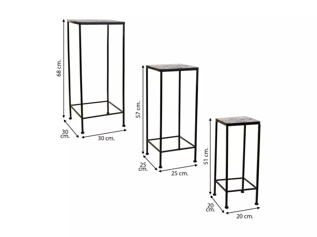 Ensemble de 3 supports de pots de fleurs en métal noir