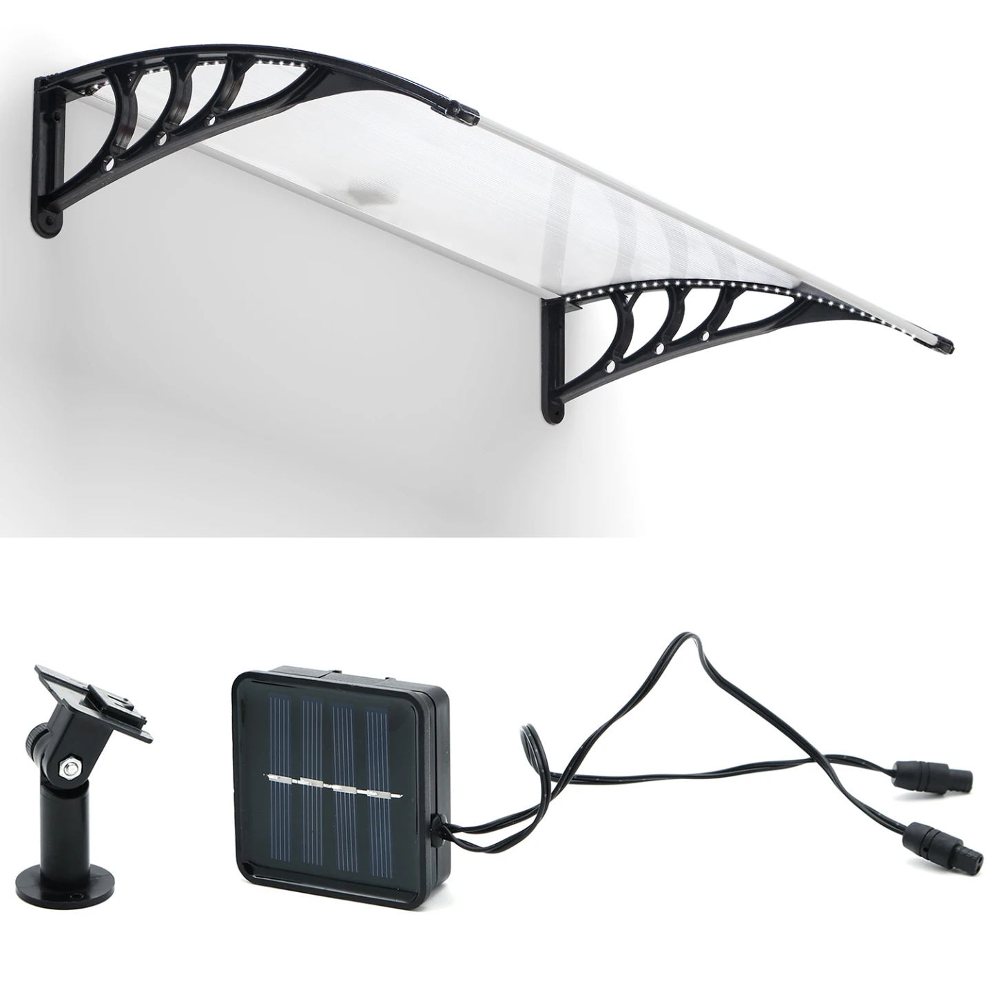 Auvent de porte marquise d'accueil 80 x 120 CM à LED solaire polycarbonate