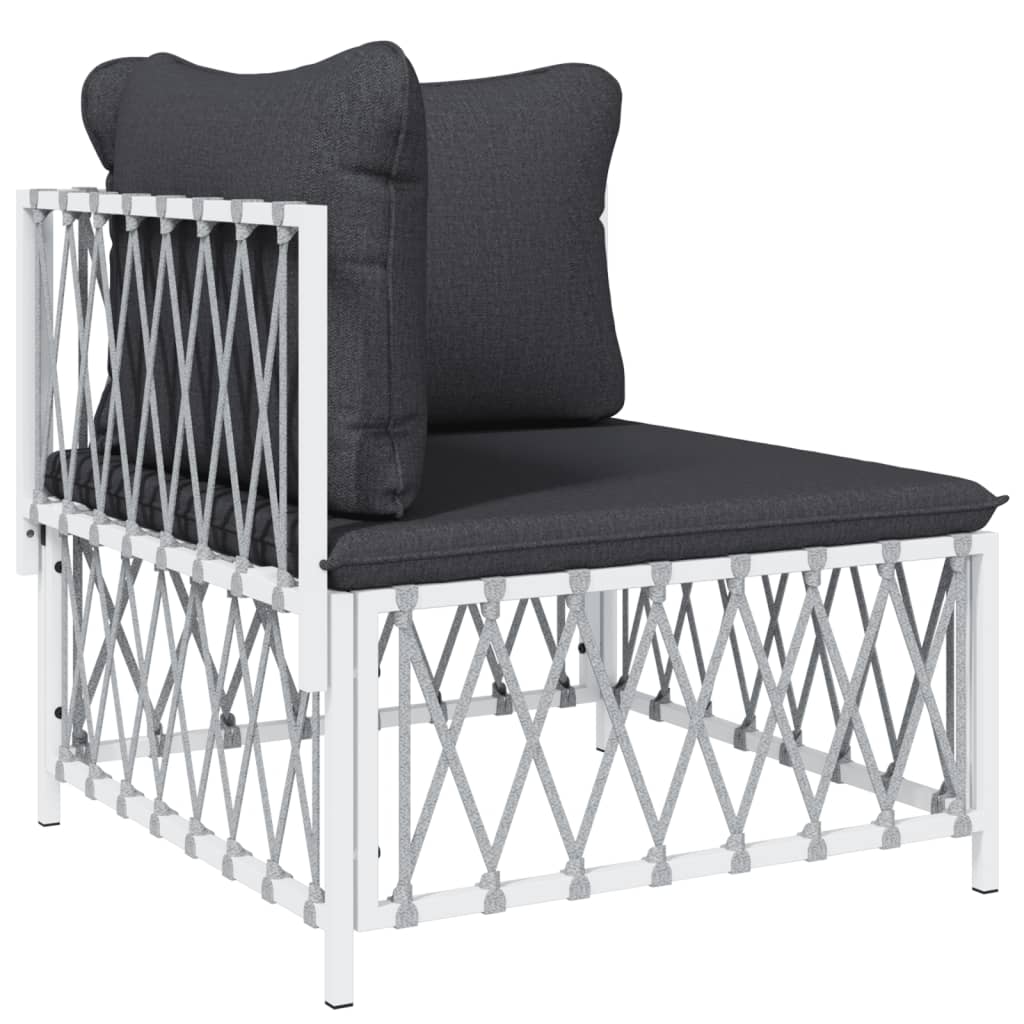 Salon de jardin meuble d'extérieur ensemble de mobilier avec coussins 6 pièces blanc acier