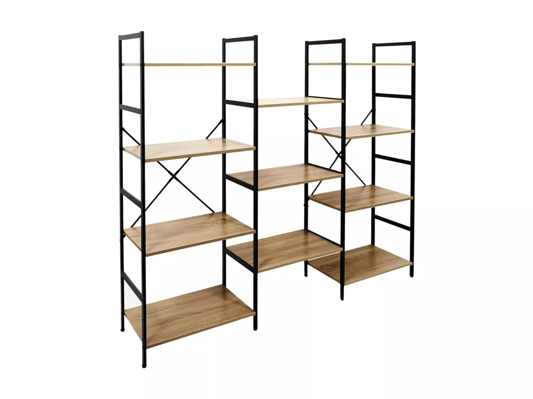 RISKO - Grand Meuble Etagère Industriel Effet Bois et Métal