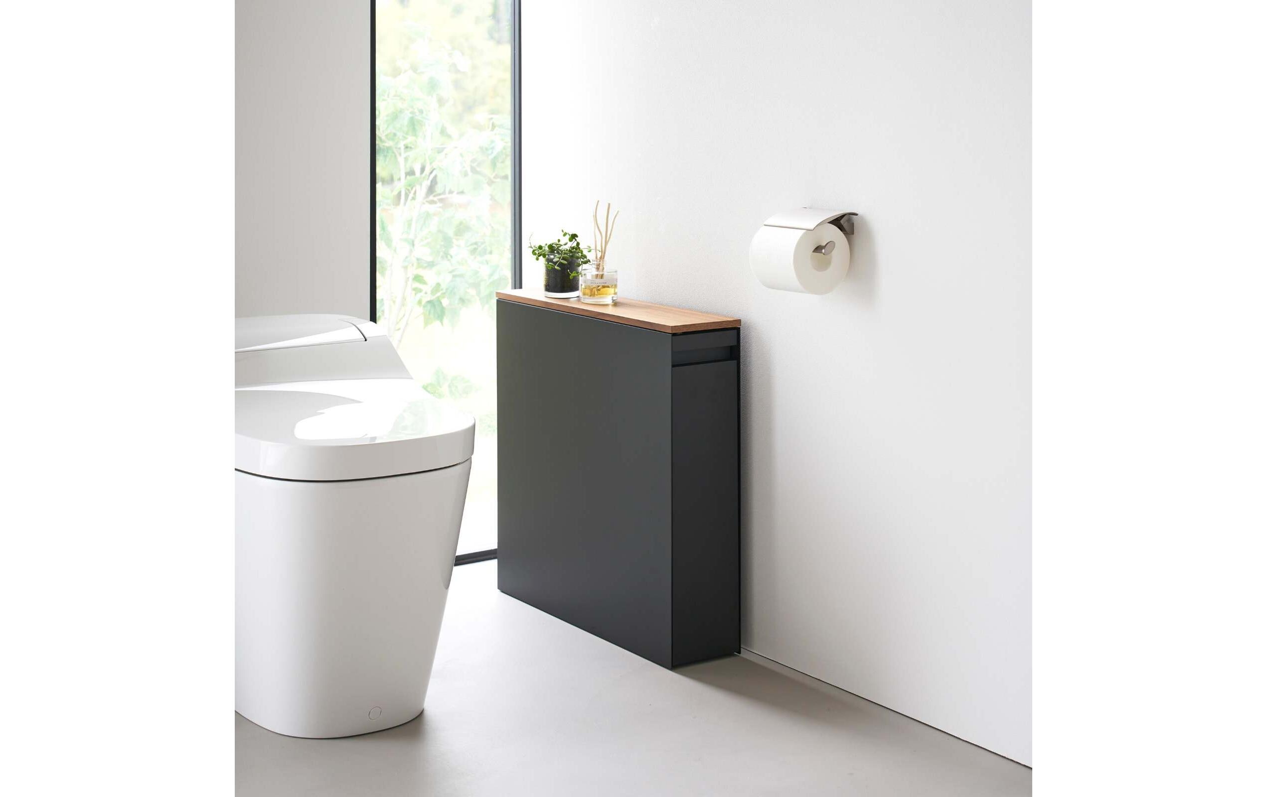 Badezimmerregal Tower 56 x 55 cm, Schwarz<br>Auszieh-Regal mit Holzablage