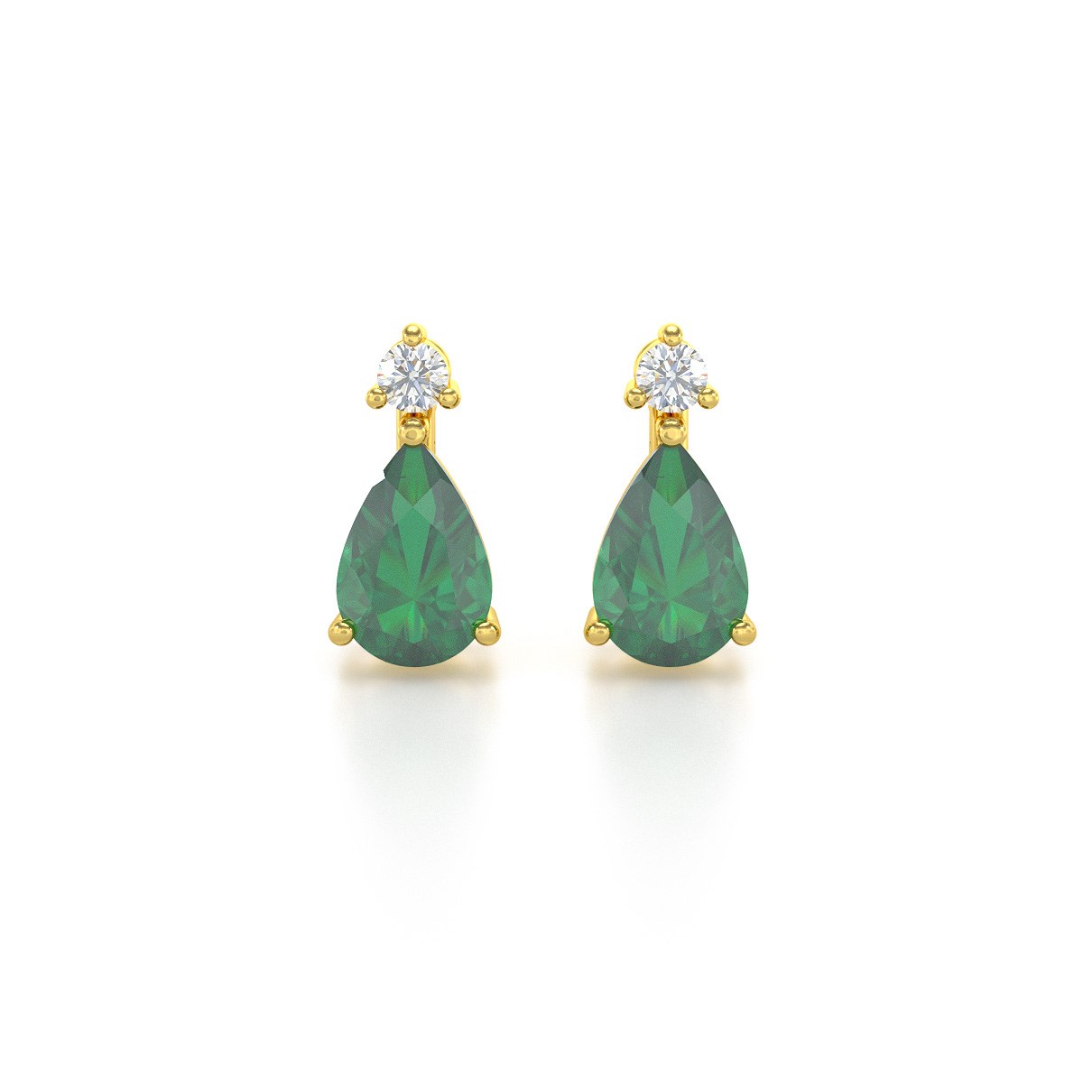 Boucles d'oreilles ADEN Or 585 Jaune Emeraude forme Poire et Diamants 1.15grs