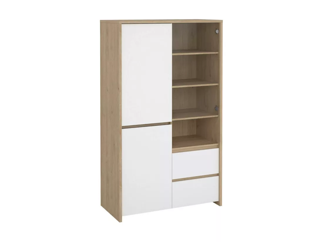 Vitrine Dvecin, Buffet d'exposition, Vitrine polyvalente, Buffet de salon, 100x48 h170 cm, Chêne clair et Blanc