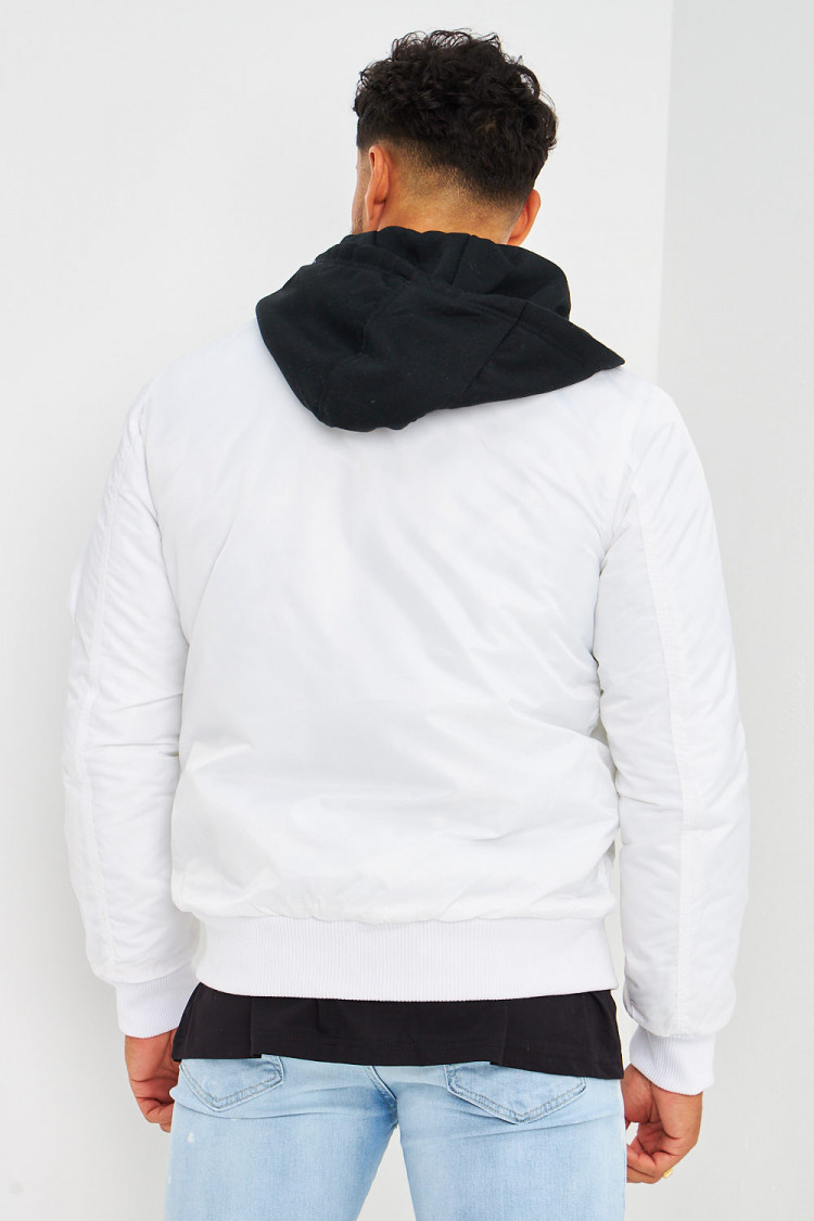 Bomber épais blanc avec capuche noire en coton amovible