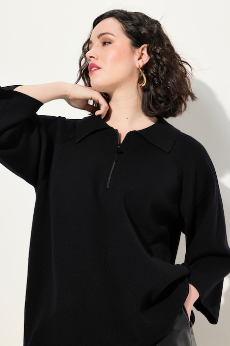 Pullover, Ziernähte, Polokragen, Zipper, 3/4-Arm