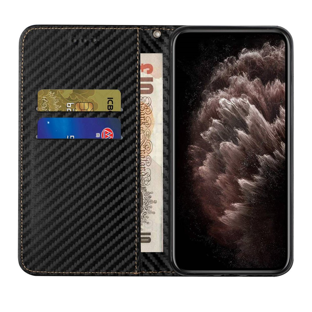Samsung Galaxy S23 Ultra 5G Leder Tasche Flip Cover Carbon Look - Schwarz