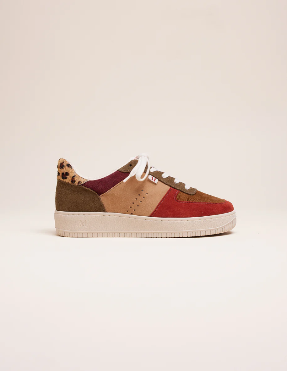 Baskets basses Maxence F - Suède et velours terracotta beige kaki
