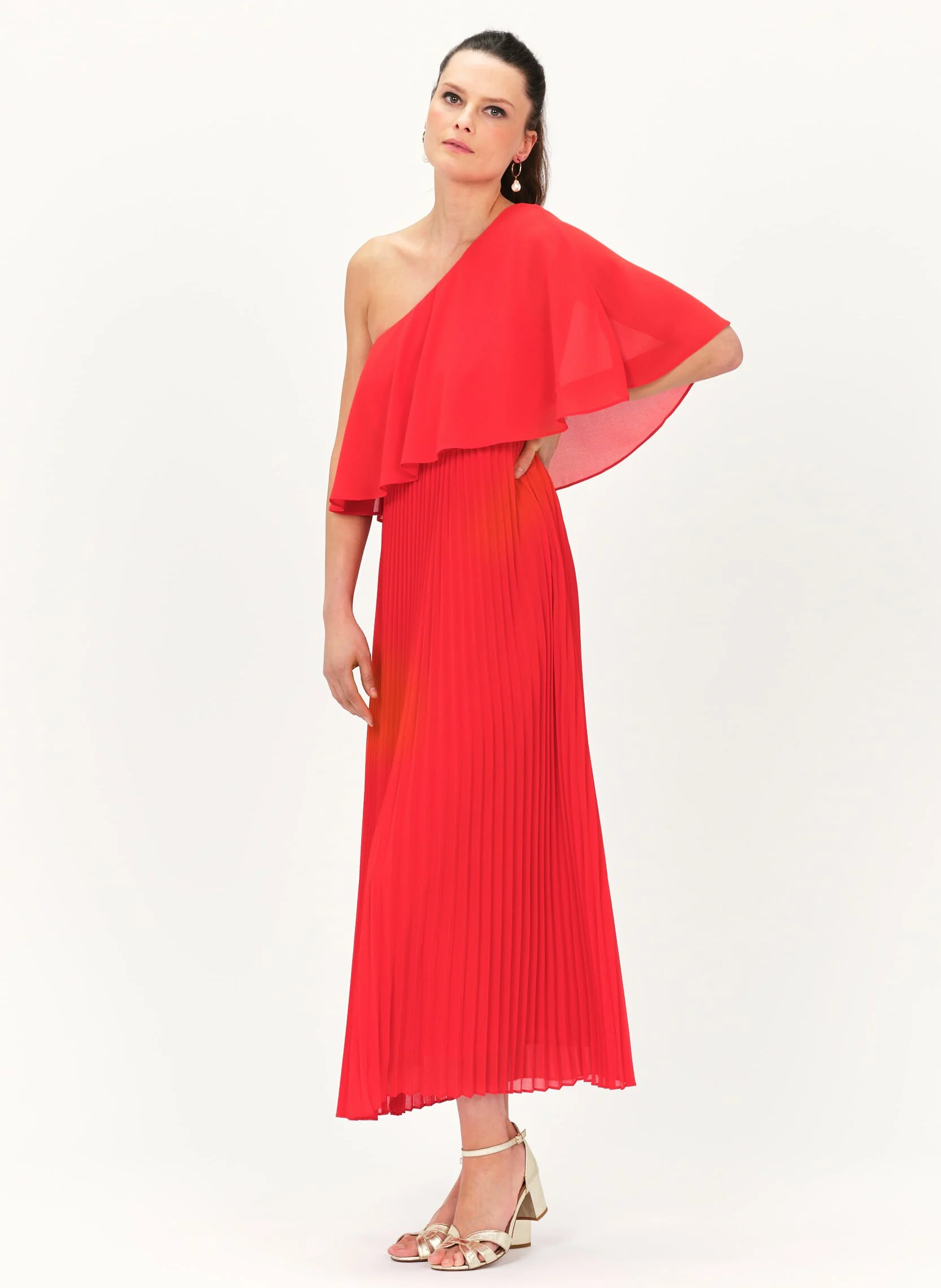 REMILIE - Robe mi-longue plissée | Orange