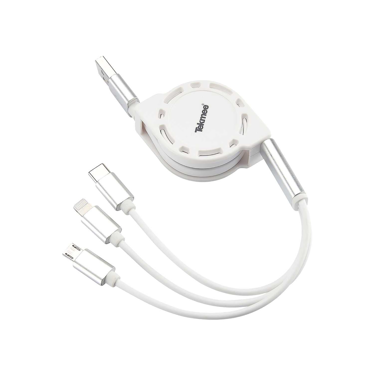 3in1 Ladekabel einziehbar weiß 1 m