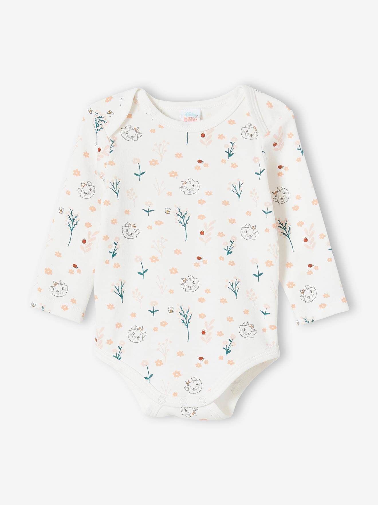 Conjunto de 2 bodies DS® Marie para bebê, inspirados no filme Os Aristogatos, na cor rosa claro lisa com estampas.
