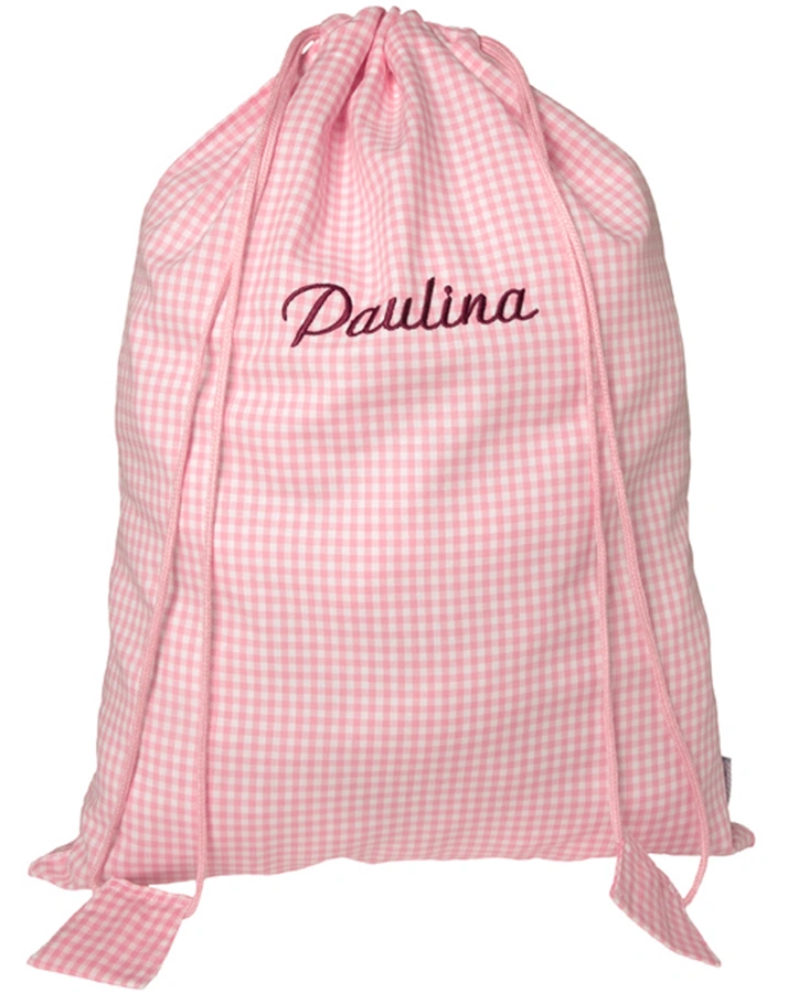 Personalisierter Turnbeutel rosa (Stickfarbe: grau)