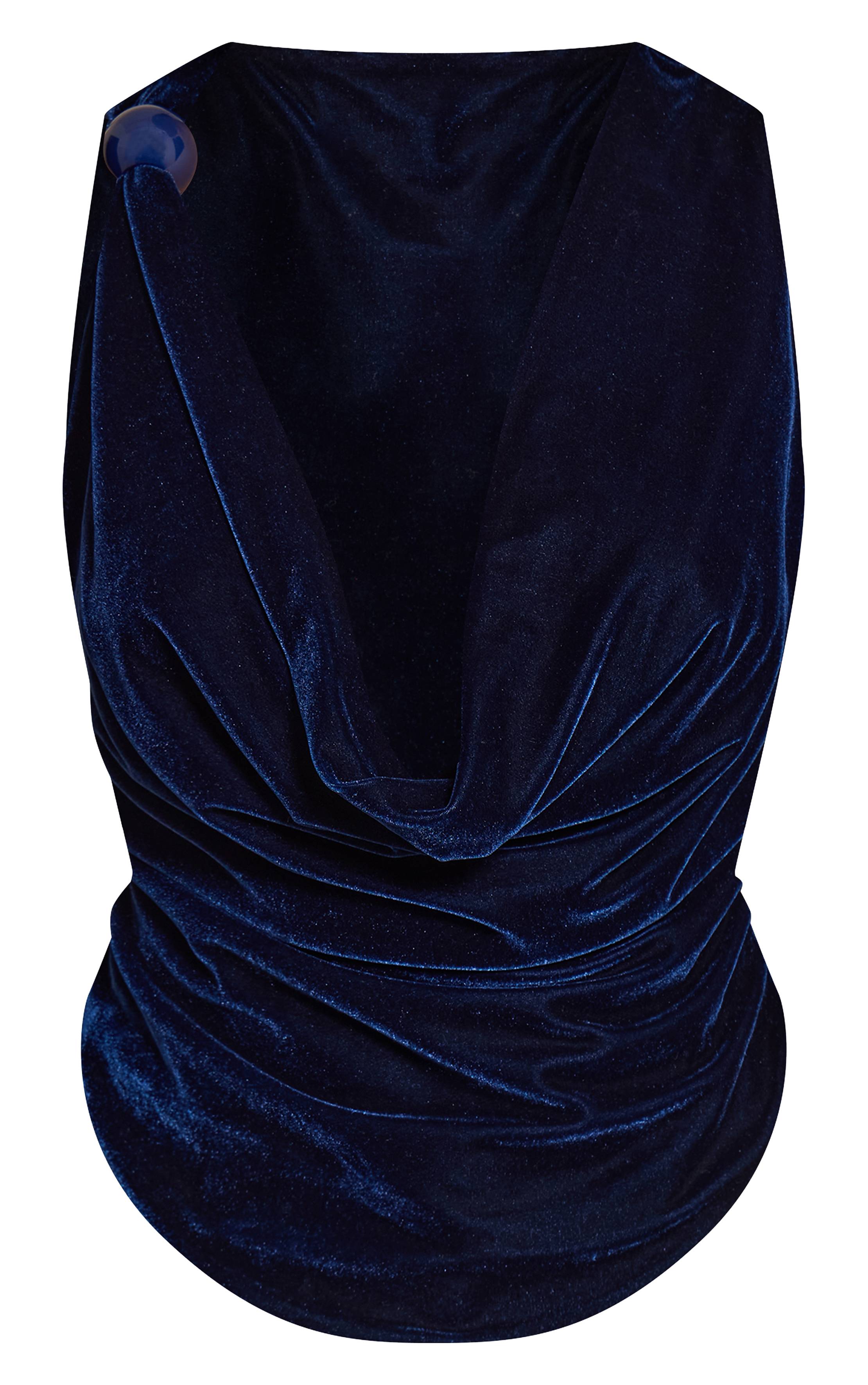 Bleu Marine Haut Col Bénitier Avec Détails En Velours