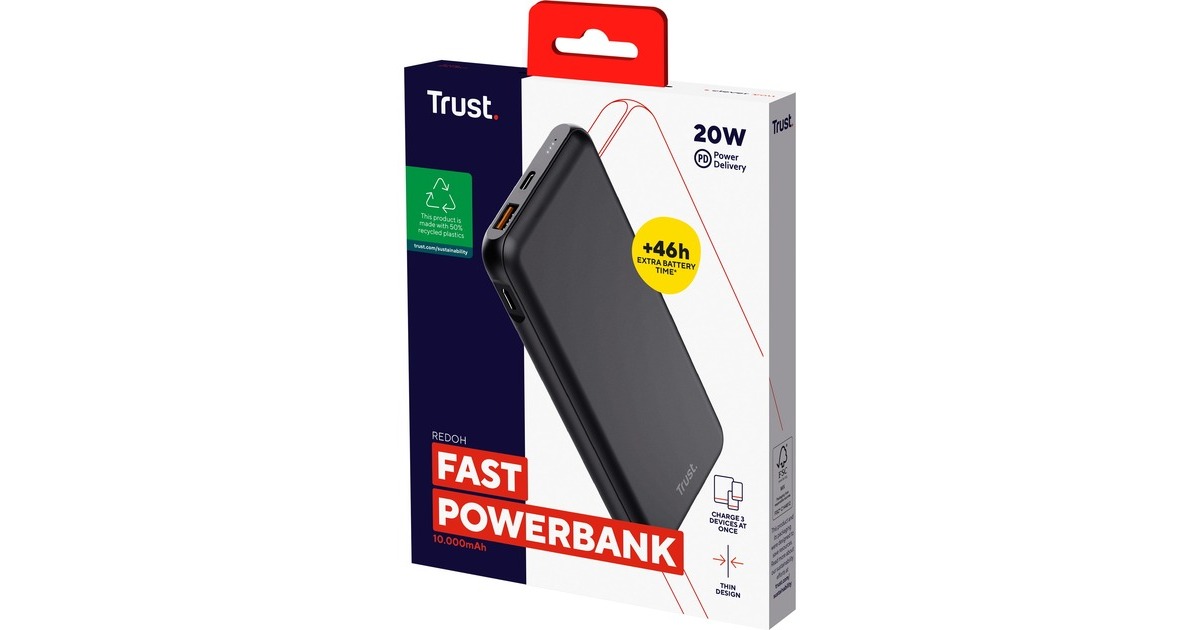 TrustRedoh Fast 10.000mAh Powerbank  (Zwart)