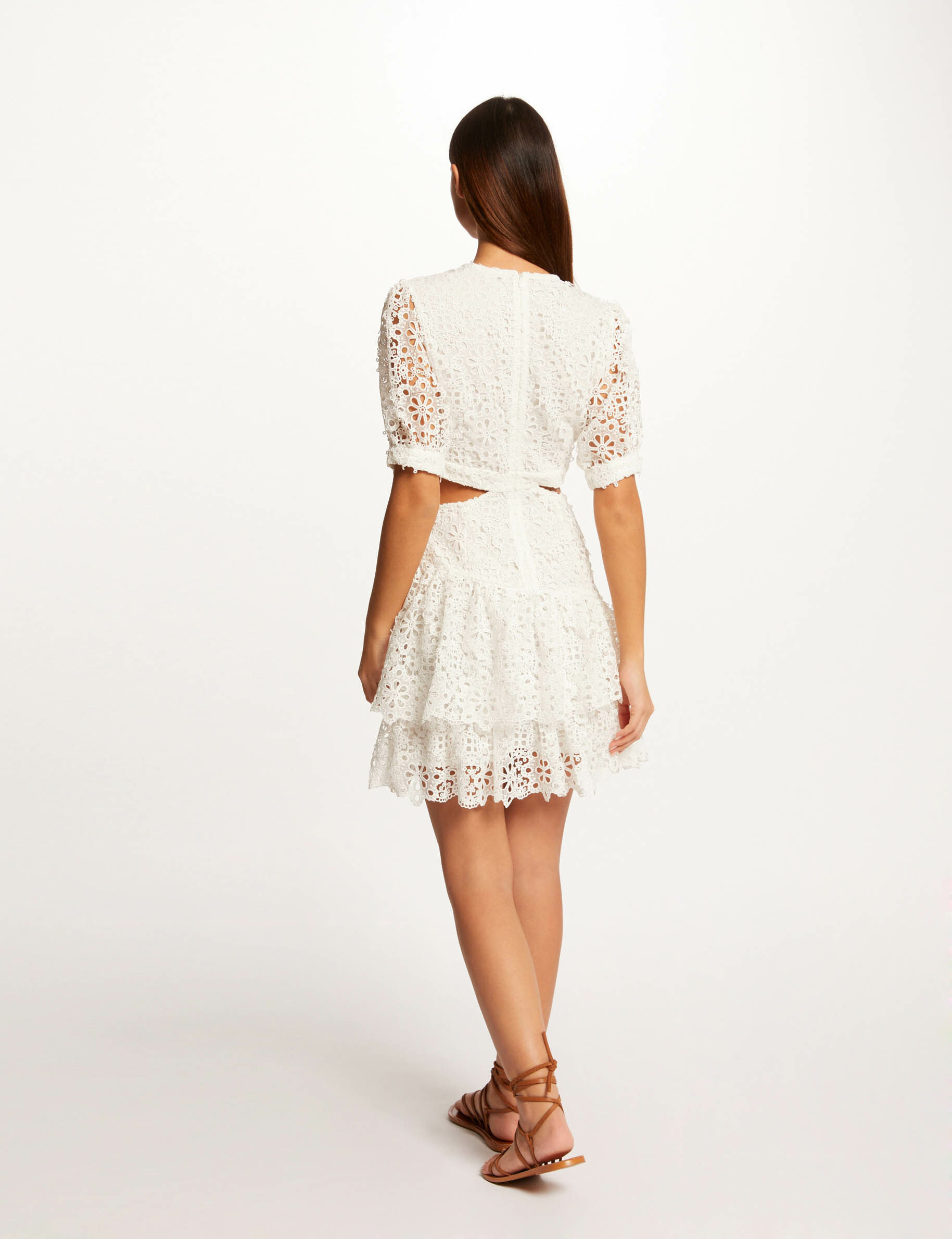 Robe trapèze broderie anglaise ecru femme - ecru