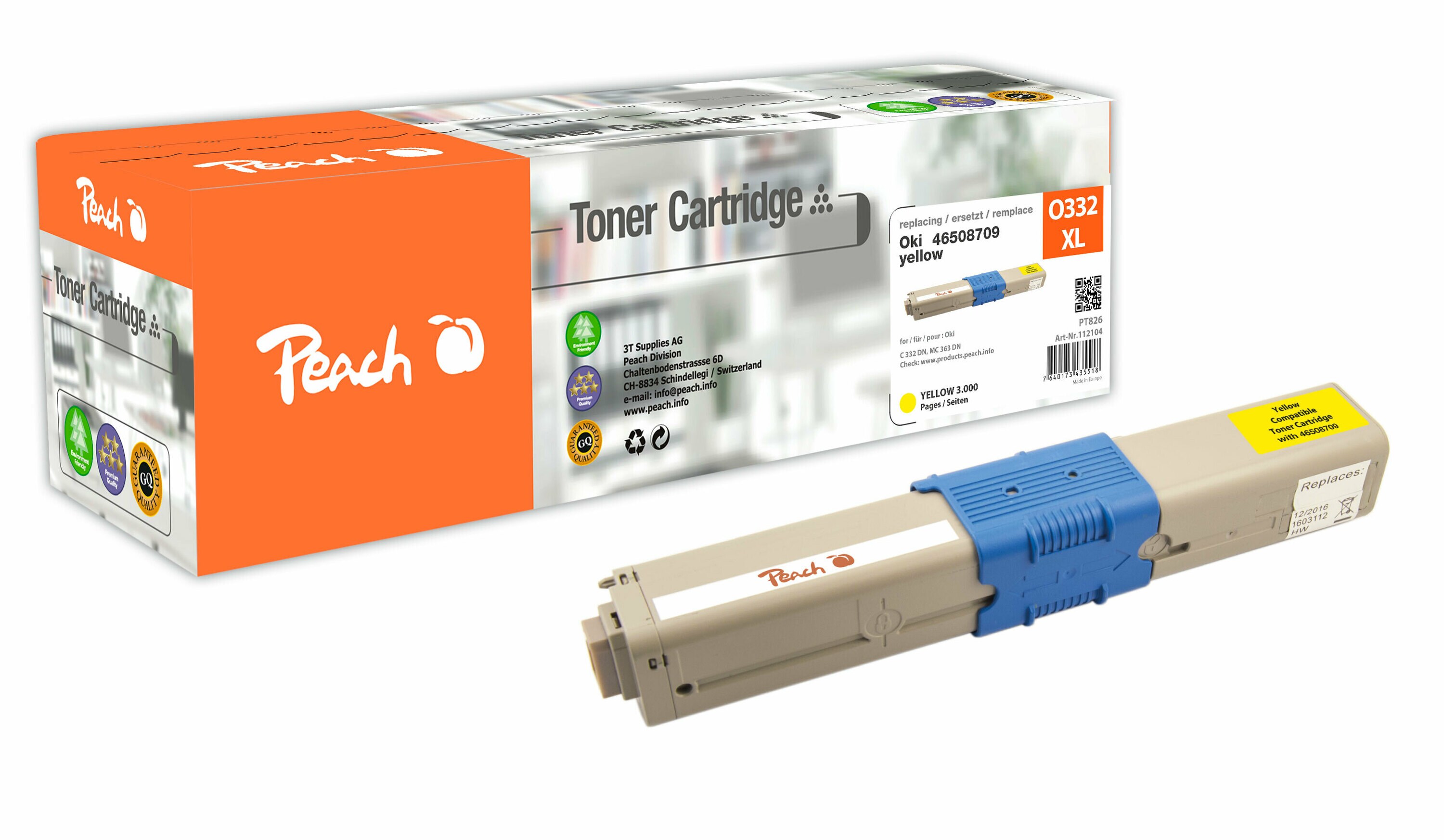 Peach O4650-87 Toner XL ye ersetzt OKI 46508709 für z.B. OKI C 332 DN, OKI MC 363 DN, OKI MC 363 N, OKI MC 363 DNW, OKI C 332 DNw (wiederaufbereitet)