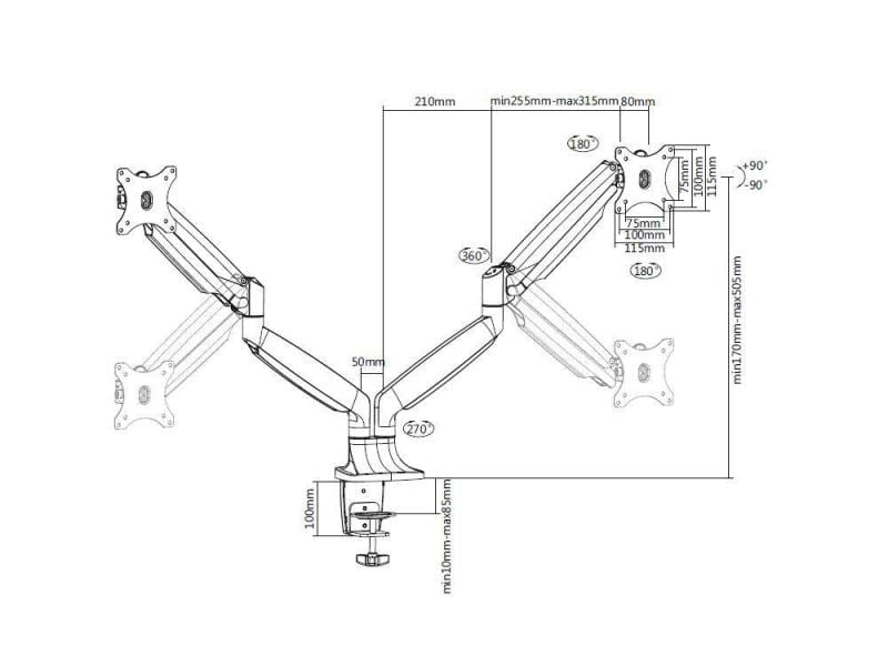 Multibrackets Tischhalterung Gas Spring Dual bis 9 kg – Sch Deskmount