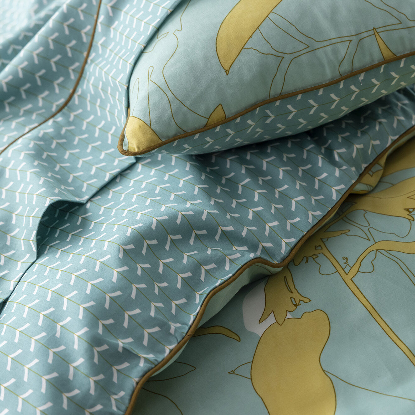 Perle de Coton Parure housse de couette 100% Satin de Coton Janis vert/jaune
