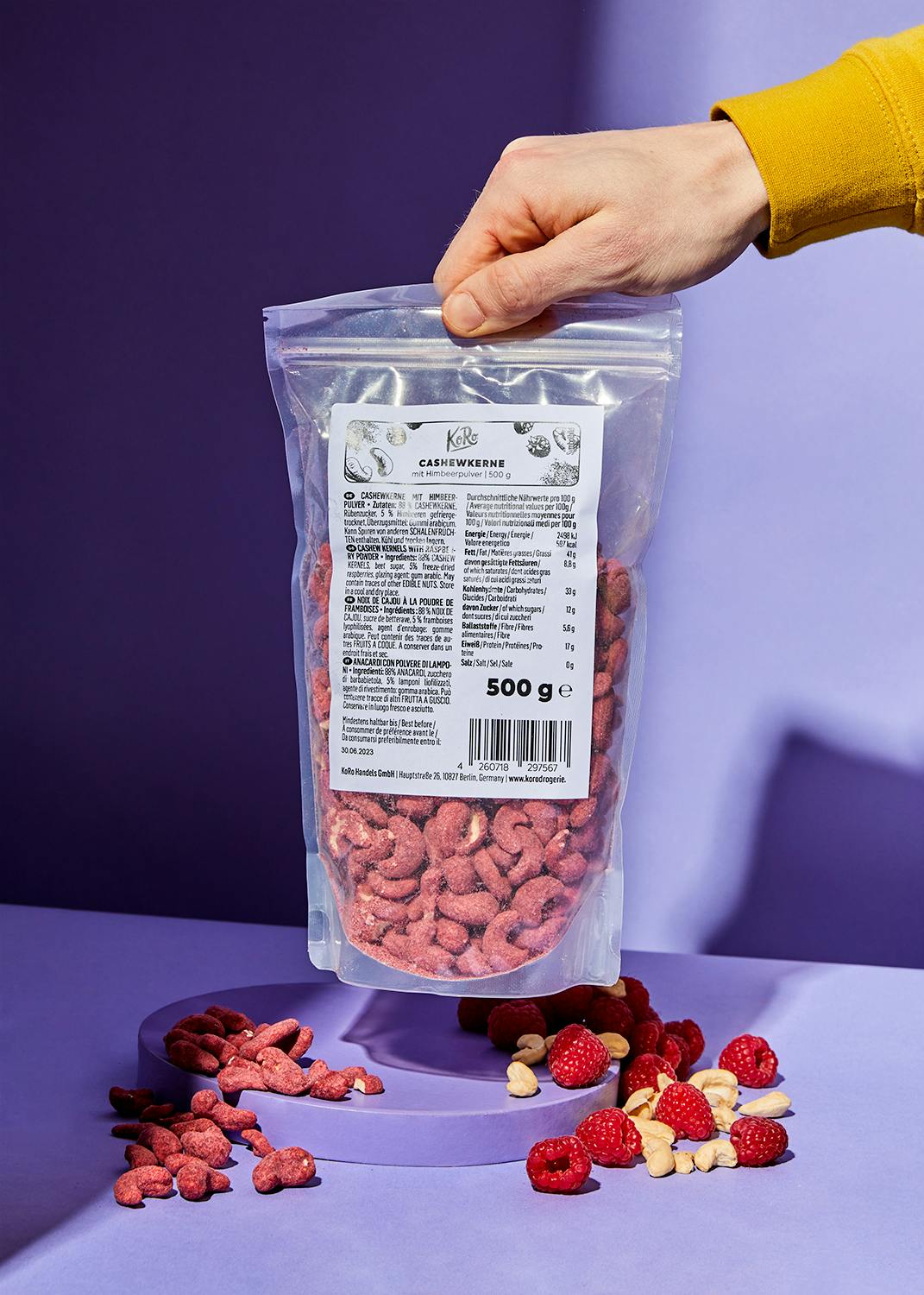 Cashewkerne mit Himbeerpulver 500 g