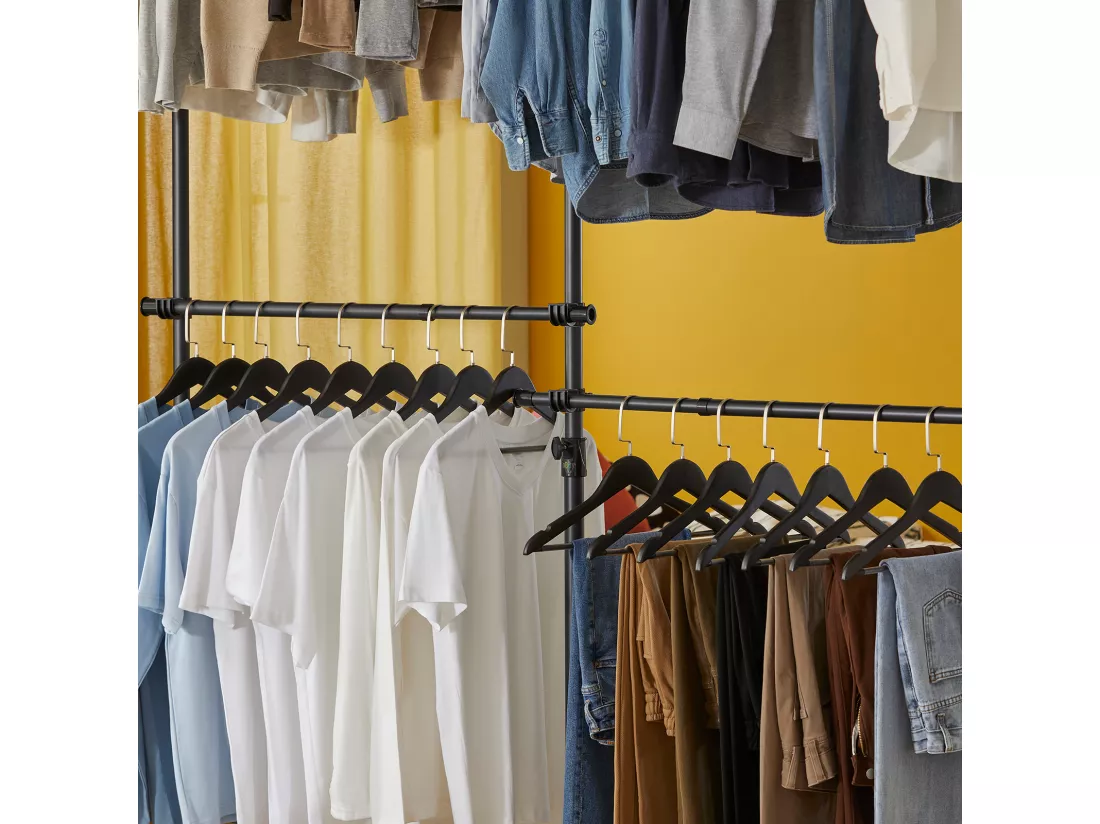 Télescopique Porte-Vêtements Système de Penderie Télescopique avec 4 Barres, KLS03-SCH