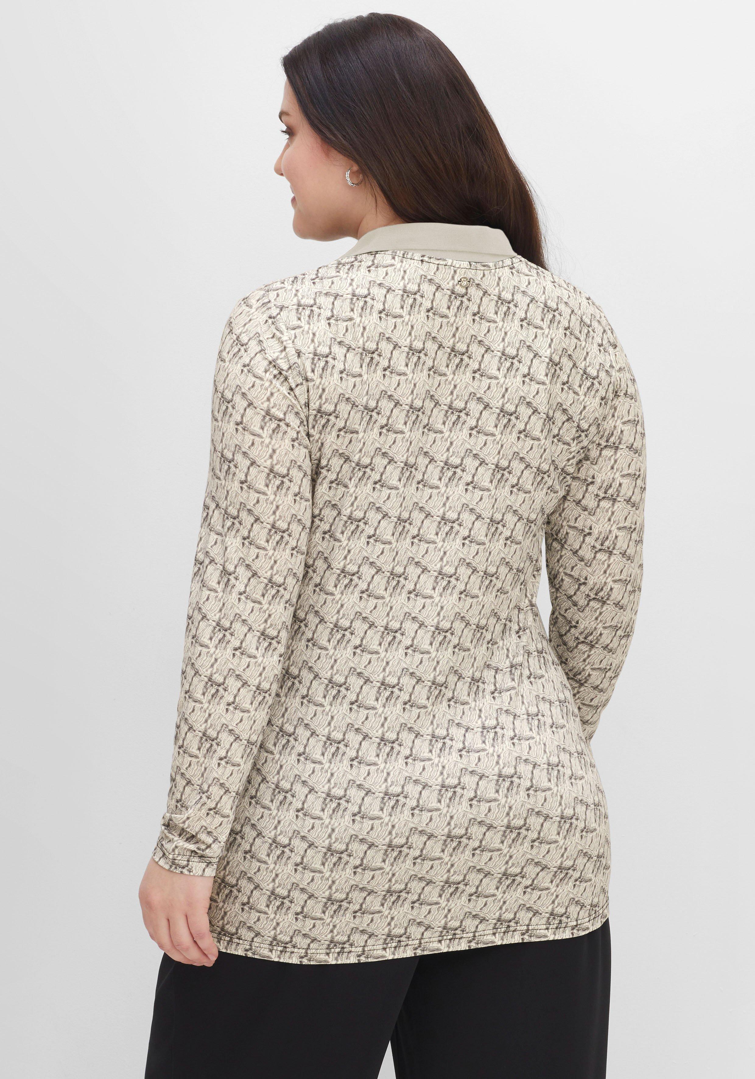 Langarmshirt mit Polokragen und Alloverprint