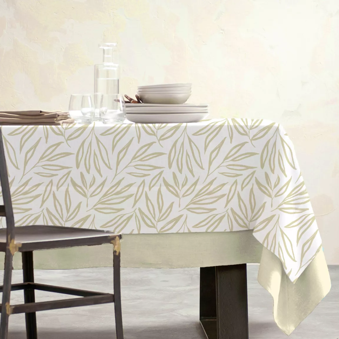 Nappe rectangulaire coton enduit (150 x 350 cm) Galice Beige