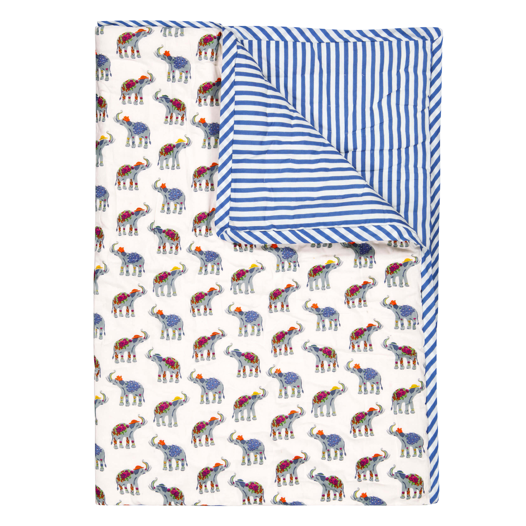 Plaid matelassé réversible 85x95 cm imprimé en coton| Blanc