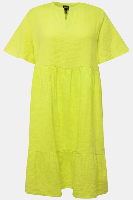 Musselin-Kleid, A-Linie, Tunika-Ausschnitt, Halbarm