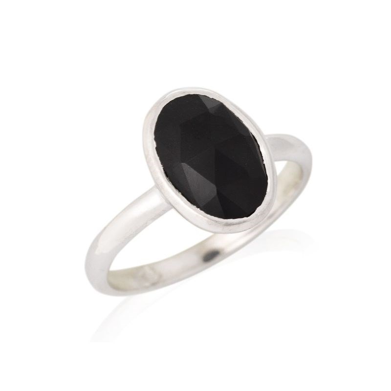Bague Onyx noire argent rhodie