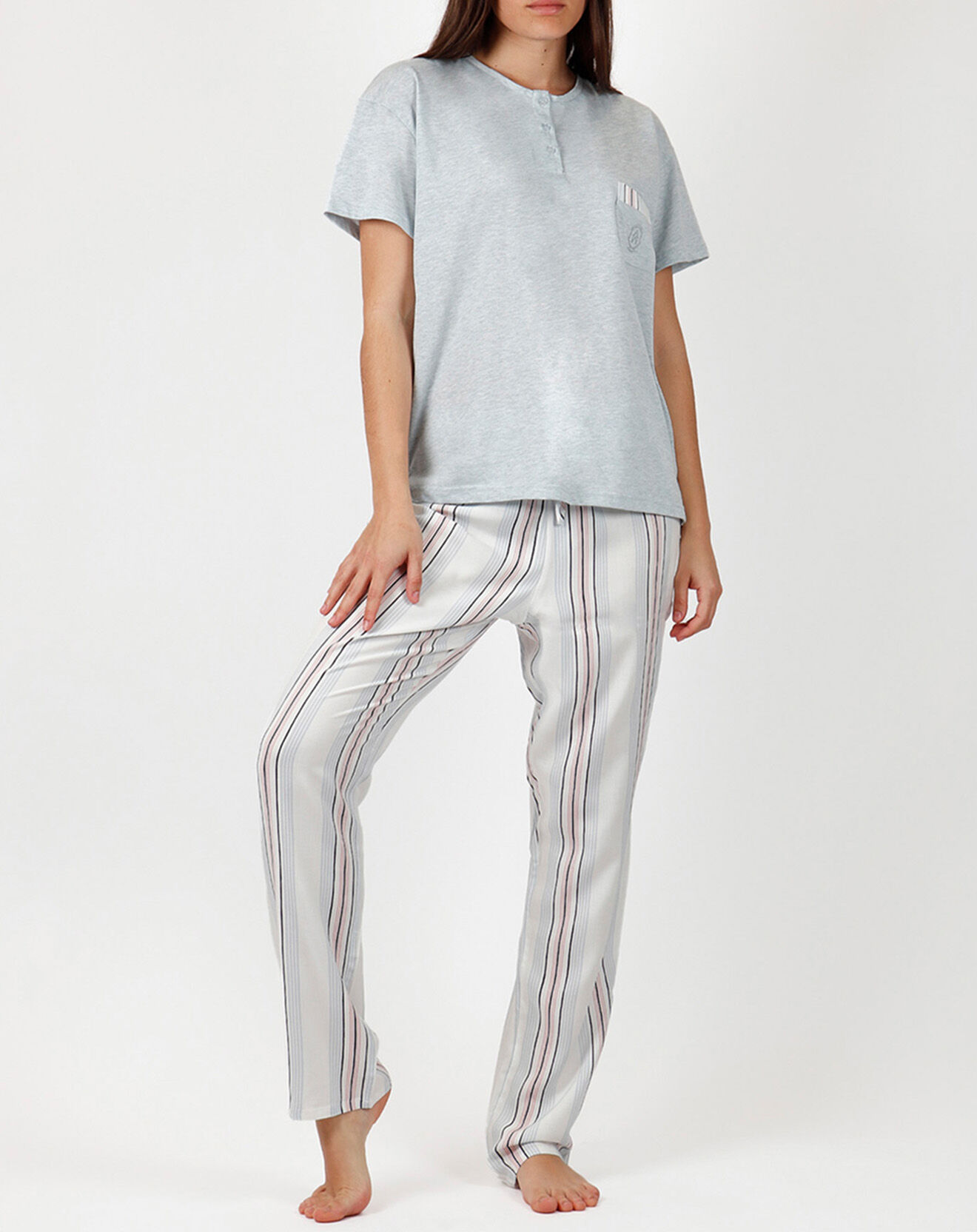 Admas Classic Pyjama à rayures gris