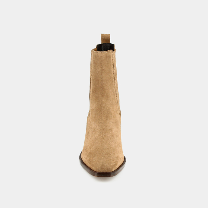 Bottines à talons et fronces  en croute taupe