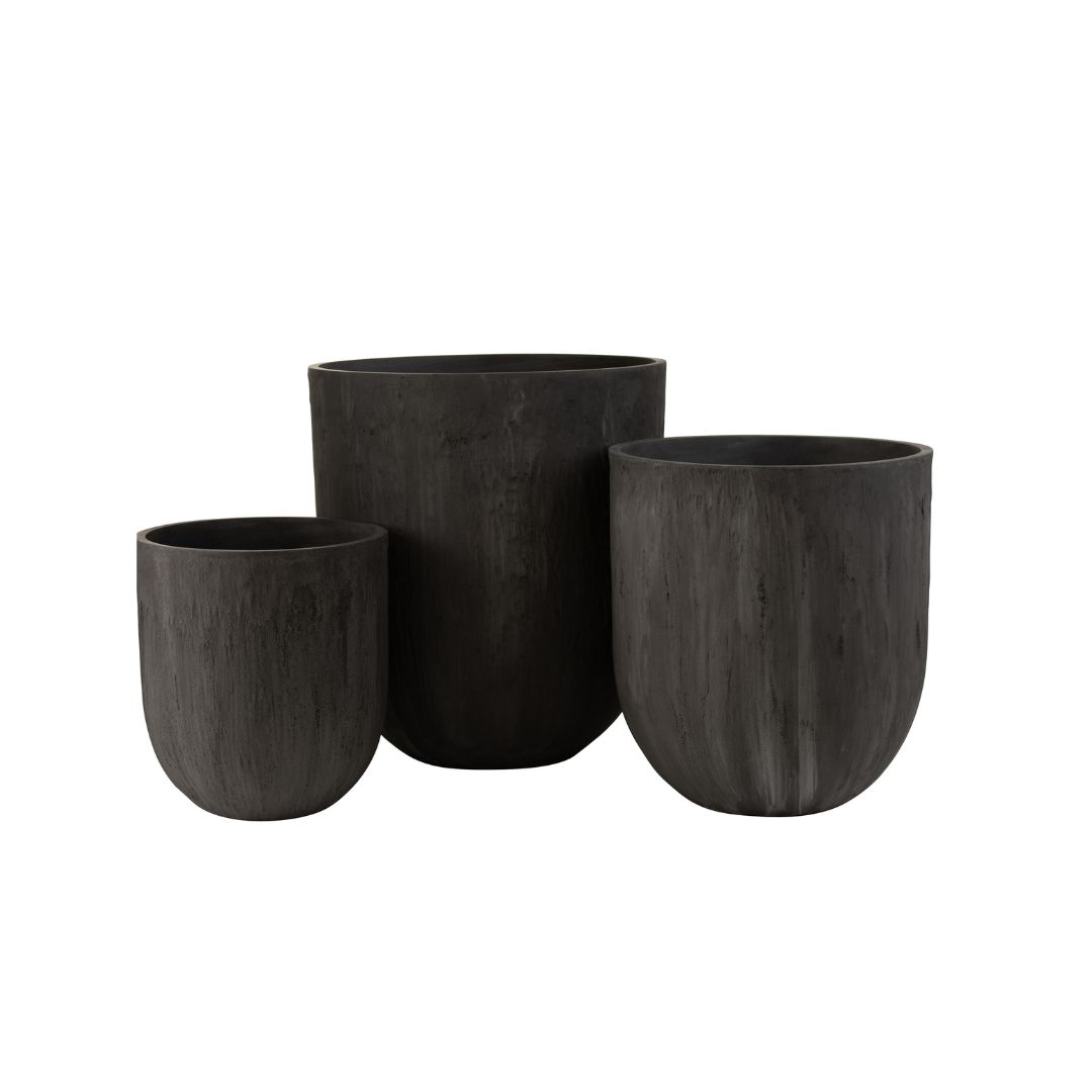 Bloempot rond keramiek hoog zwart - set van 3