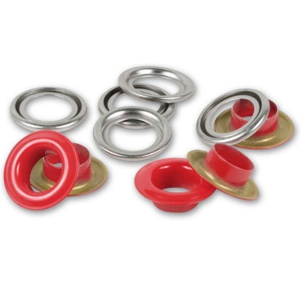 Ösen mit Scheiben, 8 mm Rot SilberNähfreie Ösen