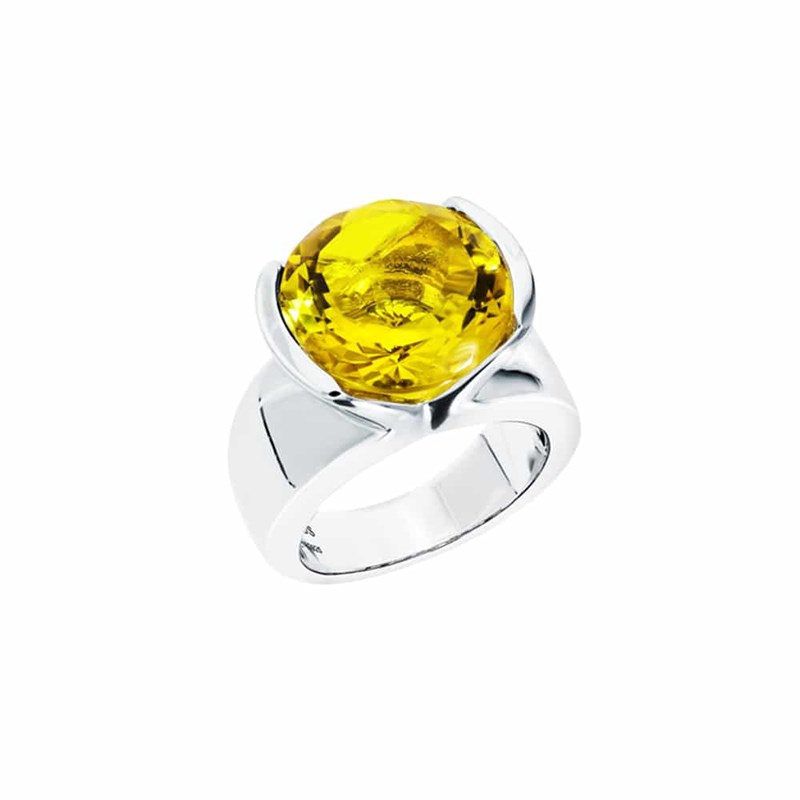 Bague Sélène Argent  Pierre Quartz Jaune