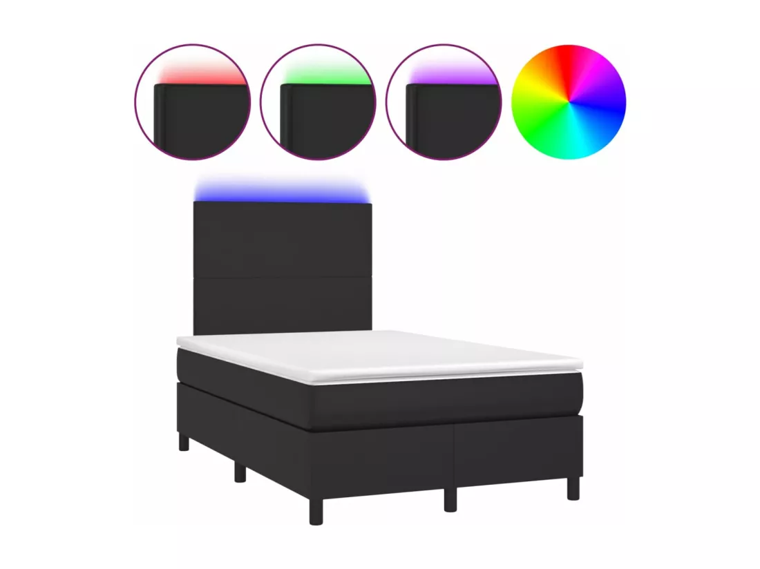 Sommier tapissier avec matelas et LED Noir 120x200cm Similicuir