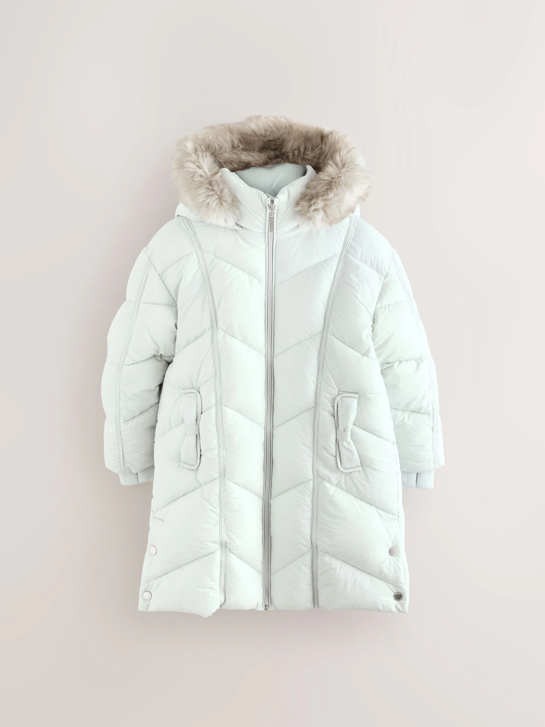 Mintgroen - Baker by Ted Baker - Regenbestendige gewatteerde jas met strikzak en V-vormige print