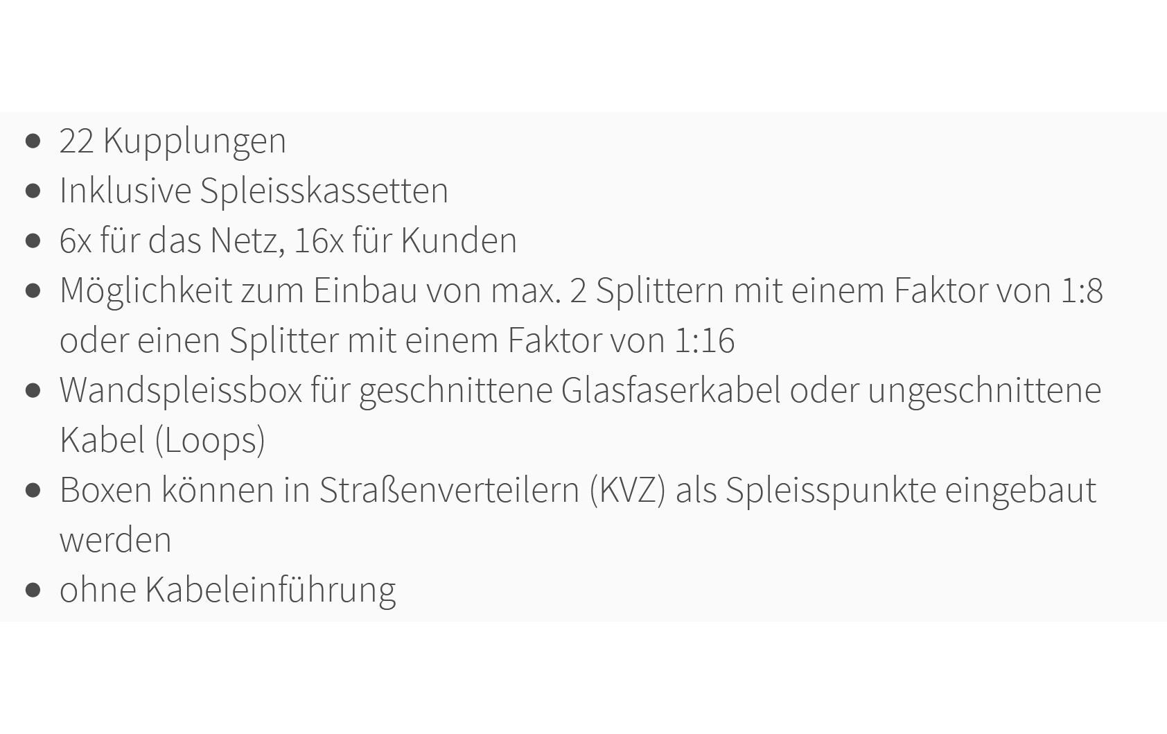 Spleissbox IP55 Wandbox Mittel PS8, Kassette & Kupplungen<br>FTTx IP55 Wand Patch-/Spleissbox kompakt, inkl. Spleisskassetten, 22 Kupplungen