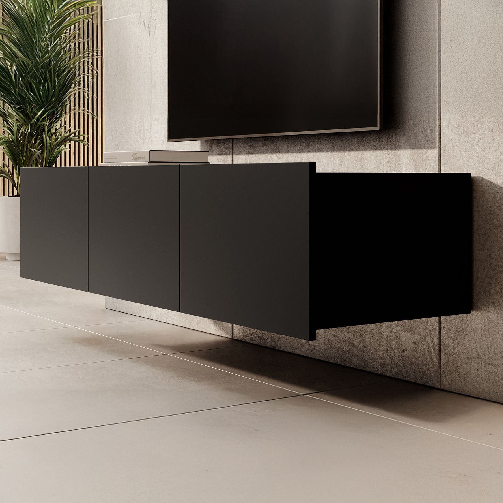 Calabas - TV-Meubel met 3 deuren - Mat zwart - 150x43x37 cm