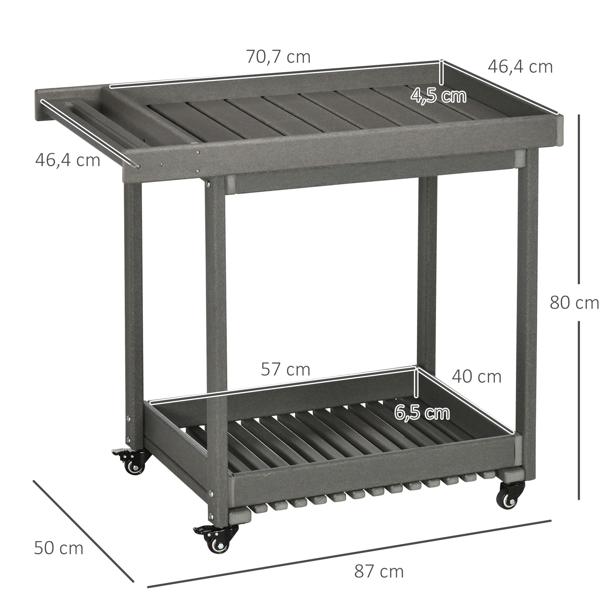 Outsunny Servierwagen mit Handtuchhalter grau 87L x 50B x 80H cm