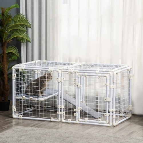Parque para animais de estimação Pawhut com cerca de metal branco