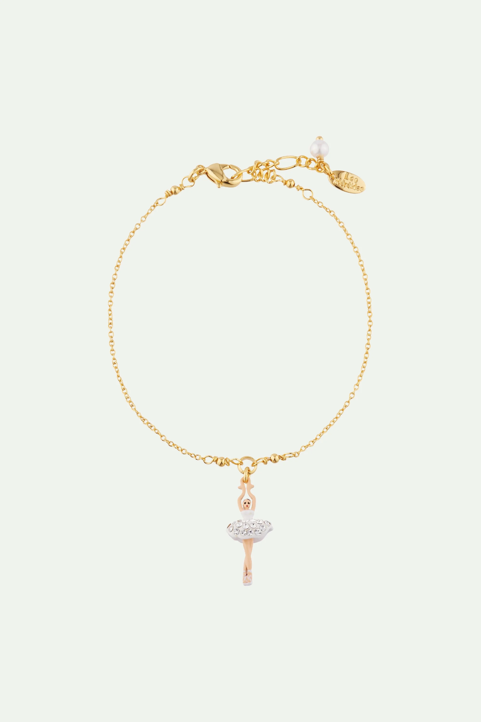Bracelet à chaîne mini ballerineen strass | Blanc