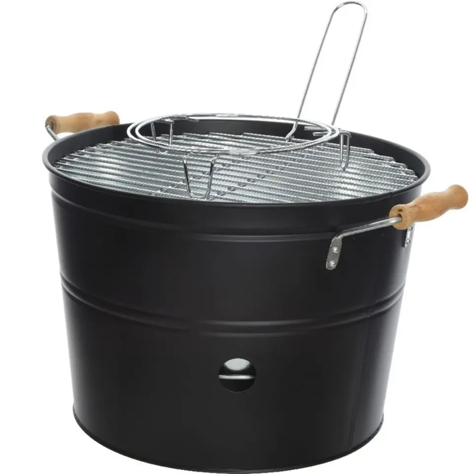 Barbecue emmer - zwart - rond - 33 x 24 cm