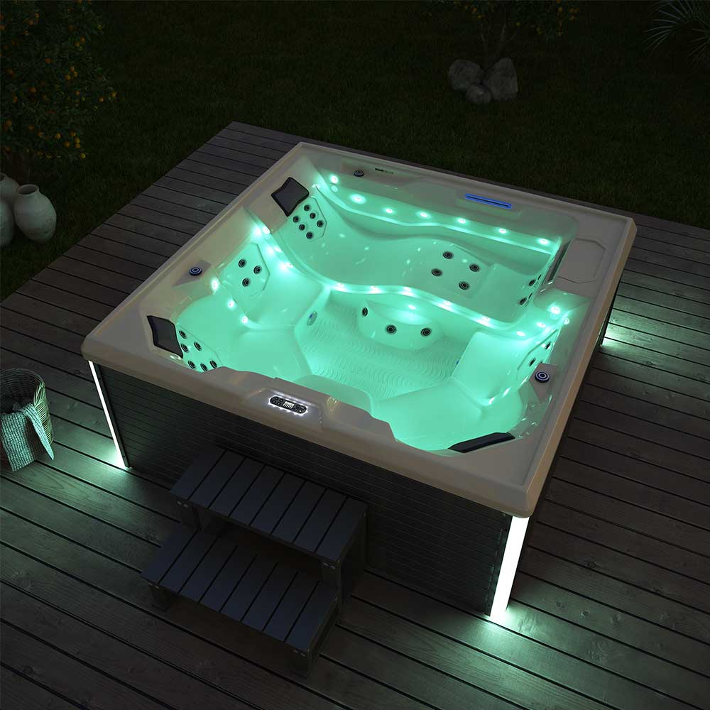 Home Deluxe - Buitenwhirlpool - STREAM BIG PURE - Afmetingen: 208 x 208 x 88 cm - Incl. verwarming, 34 massagejets en 4 buitenlampen | Buitenwhirlpool spa voor 5 personen