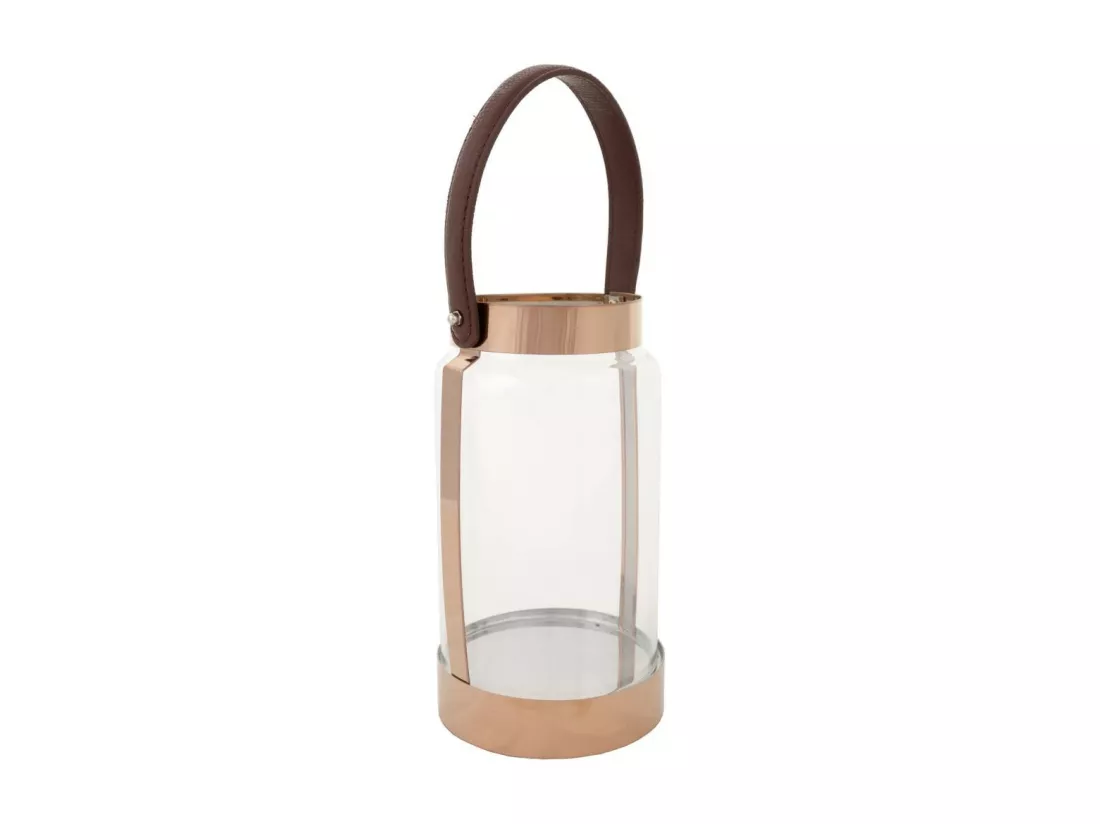 Lanterne en acier inoxydable et cristal cuivré 12,5x12,5x23h