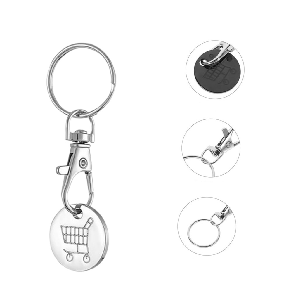 (25x70mm) Edelstahl Einkauf Chip Schlüsselanhänger Einkaufswagenlöser mit Spaltring - Silber