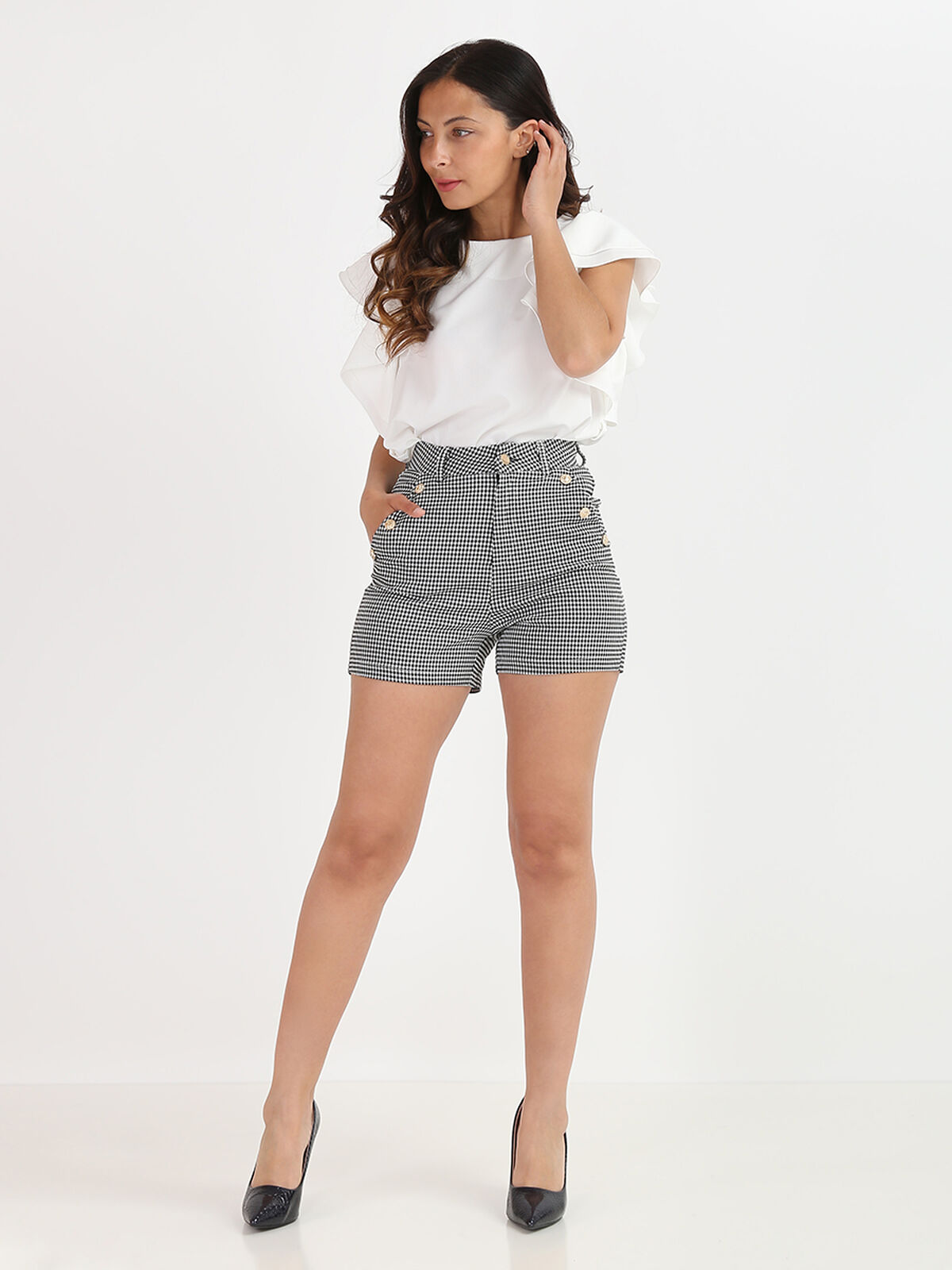 Short taille haute à carreaux- Noir et Blanc