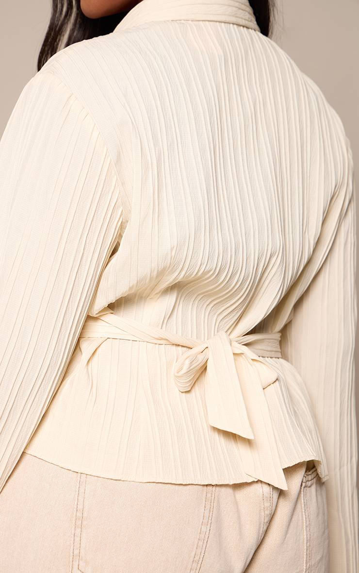 Crème Chemise Grande Taille À Texture Satinée Avec Lien Dans Le Dos