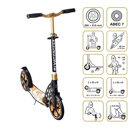 Authentic Sports SIX DEGREES Aluminium Scooter 230/215 mm gold