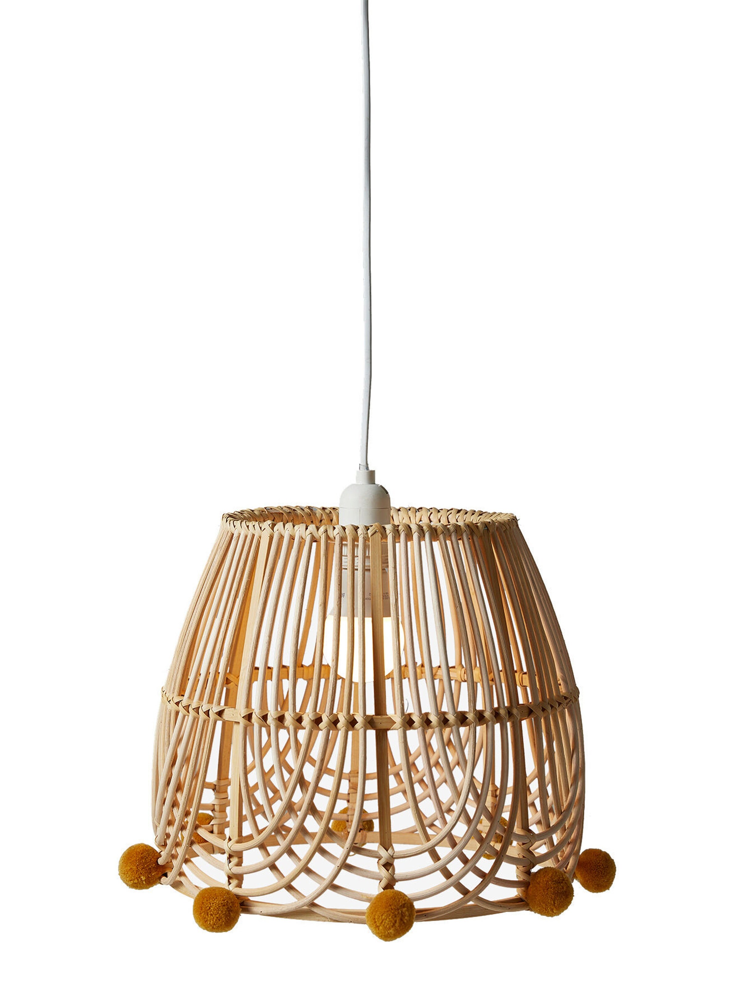Vertbaudet Kinderzimmer Lampenschirm aus Rattan BOHO natur/gelbe pompons